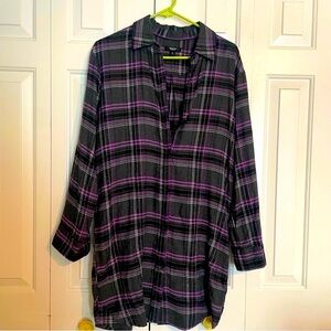 Flannel Simply Vera Vera Wang Gray and Purple Plaid Shirt Dress with Pockets
